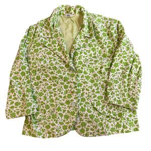 Vintage 60s Womens Floral Single Breasted Blazer Size Small Green Cottage Mod